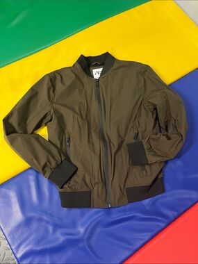 Zara Men’s Olive Bomber Jacket with Black Trim small